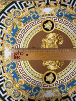 Gold Blue Baroque Satin Fabric by the Metre - Whotex Fabrics London