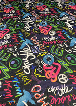 Graffiti Print Linen Fabric by the Metre - Whotex Fabrics London