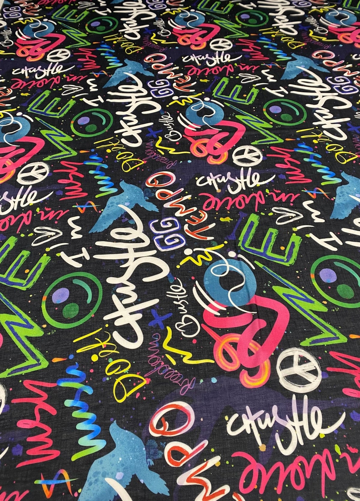 Graffiti Print Linen Fabric by the Metre - Whotex Fabrics London