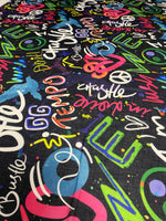Graffiti Print Linen Fabric by the Metre - Whotex Fabrics London