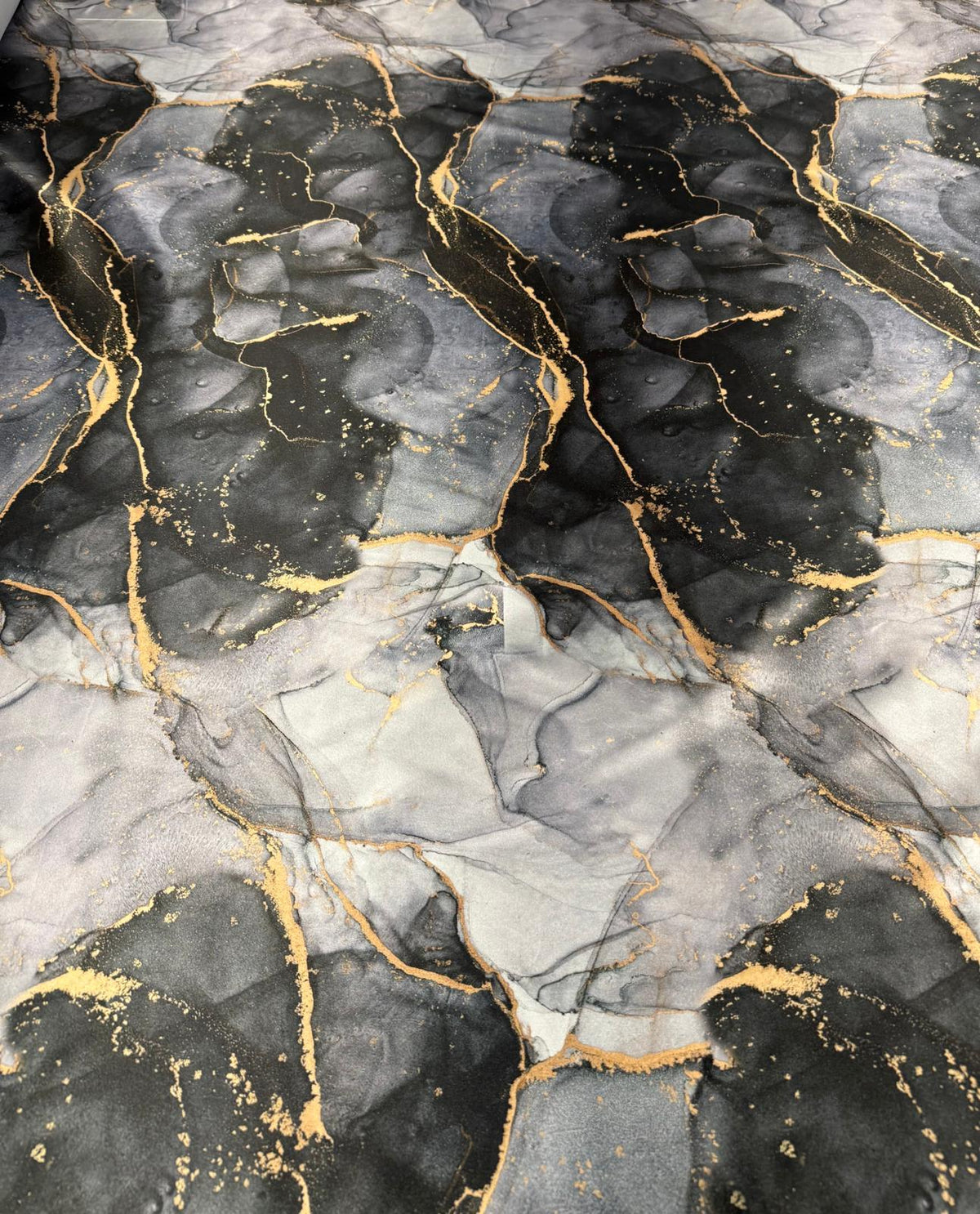 Gray Tie Dye Fabric with Gold Accents – Custom Printed Fabric on Satin, Crepe, Spandex or Chiffon - Whotex Fabrics London