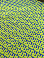 Greek Key Neon Green geometric fabric with bold modern pattern for upholstery and decor