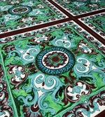 Green Ornamental Paisley Lycra Stretch Fabric by the Metre - Whotex Fabrics London