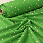 Green & Pink Polka Dot Satin Fabric by the Metre - Whotex Fabrics London