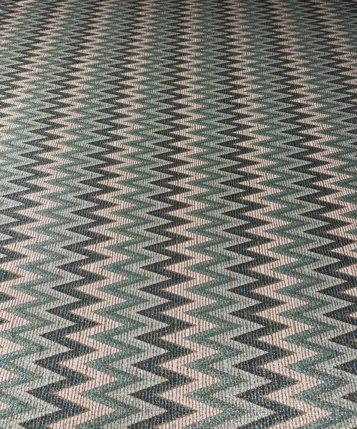 Green Zigzag Pattern Gold Lurex Fabric - Whotex Fabrics London