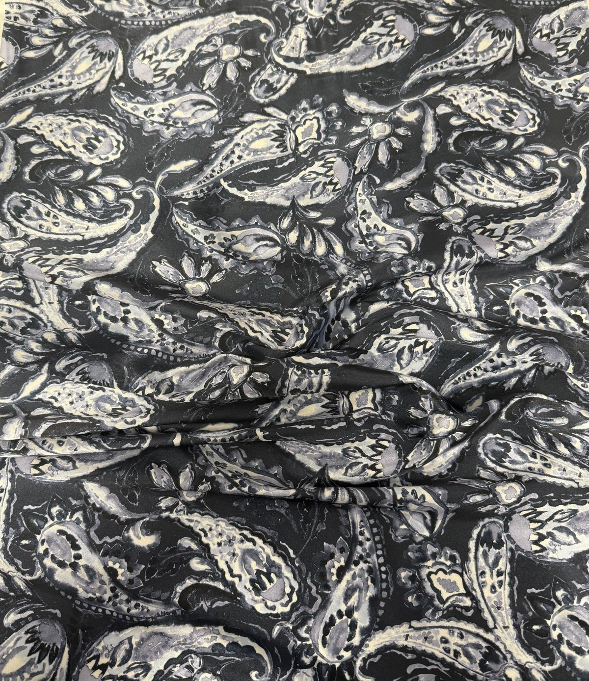Grey Paisley Fabric by the Metre for Dressmaking - Whotex Fabrics London