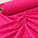 Hot Pink with Yellow Polka Dot Satin Fabric by the Metre - Whotex Fabrics London