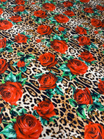 Leopard and Red Rose Pattern Fabric – Multiple Fabric Options, Sold by Metre - Whotex Fabrics London