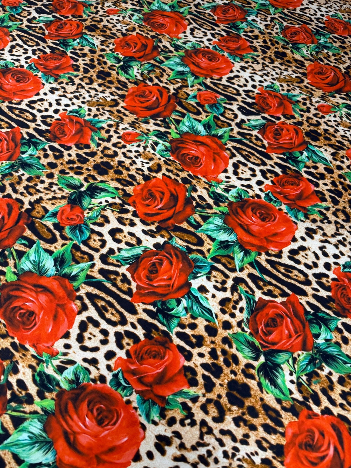 Leopard and Red Rose Pattern Fabric – Multiple Fabric Options, Sold by Metre - Whotex Fabrics London