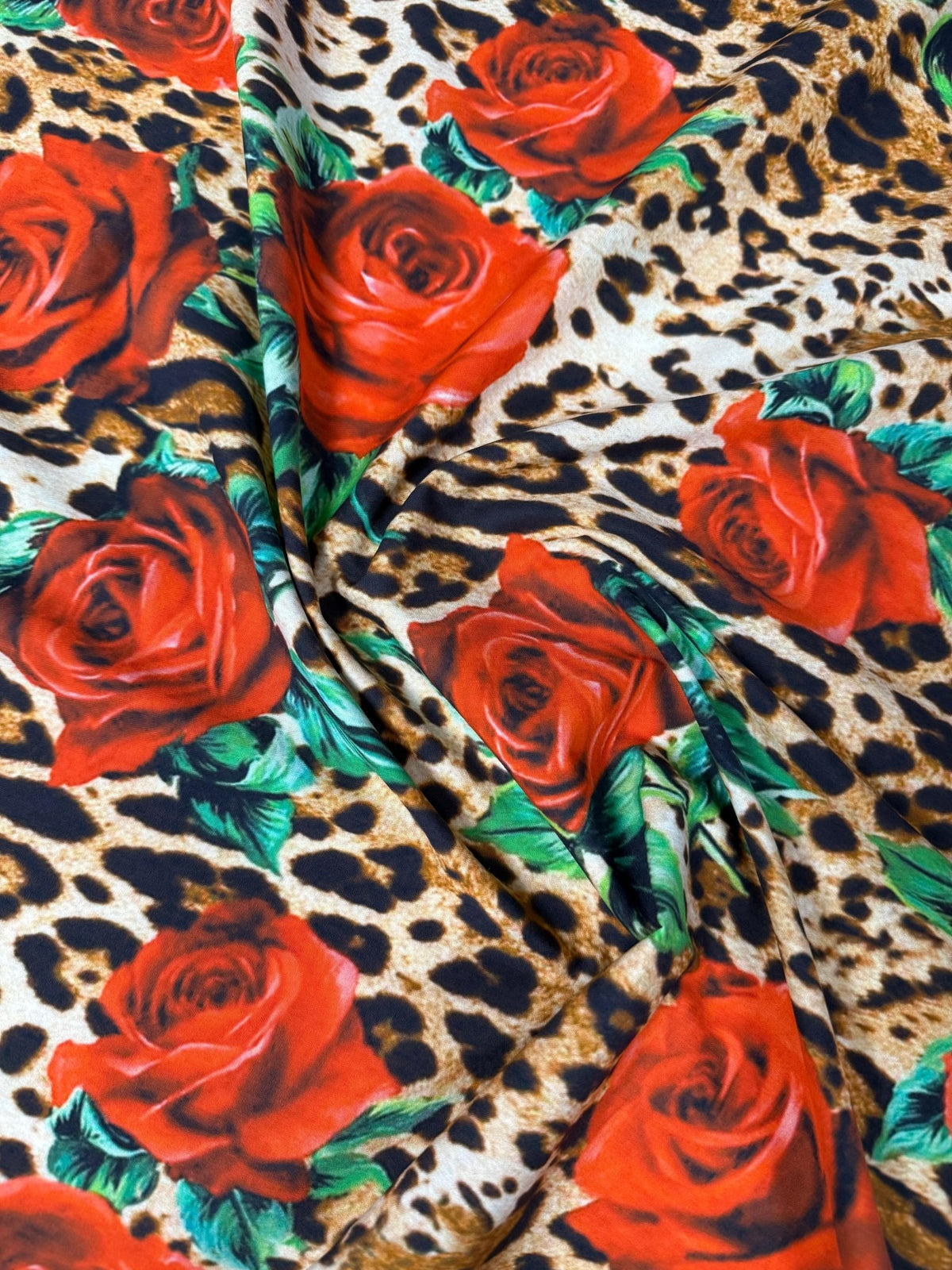 Leopard and Red Rose Pattern Fabric – Multiple Fabric Options, Sold by Metre - Whotex Fabrics London
