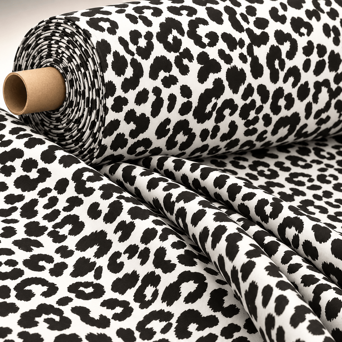 Leopard Print Black White Fabric by the Metre - Whotex Fabrics London