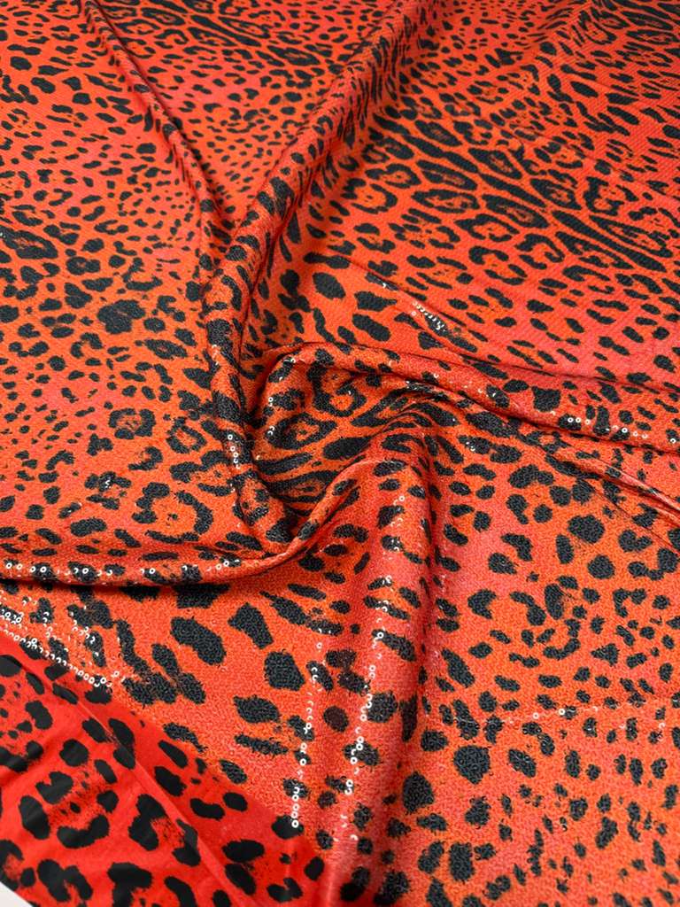 Leopard Print Sequin Fabric, 2 - Way Stretch Sequin Fabric By The Yard - Whotex Fabrics London