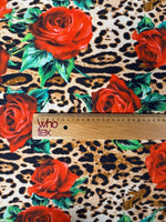 Leopard & Red Rose Organic Cotton Poplin Fabric by the Metre - Whotex Fabrics London