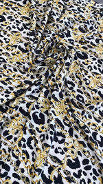 Luxury Baroque Chain fabric with black and white leopard print and gold ornamental details