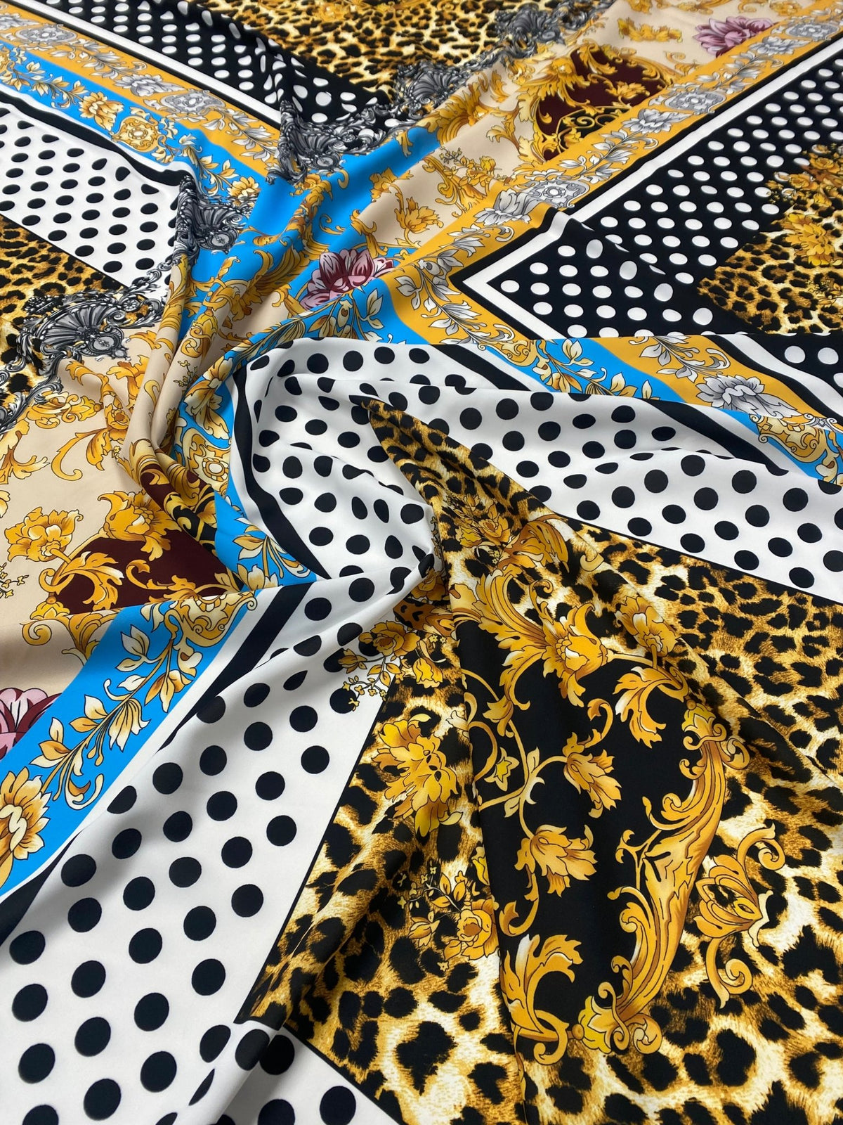 Luxury Baroque Leopard Print Fabric with Polka Dots by Metre - Whotex Fabrics London