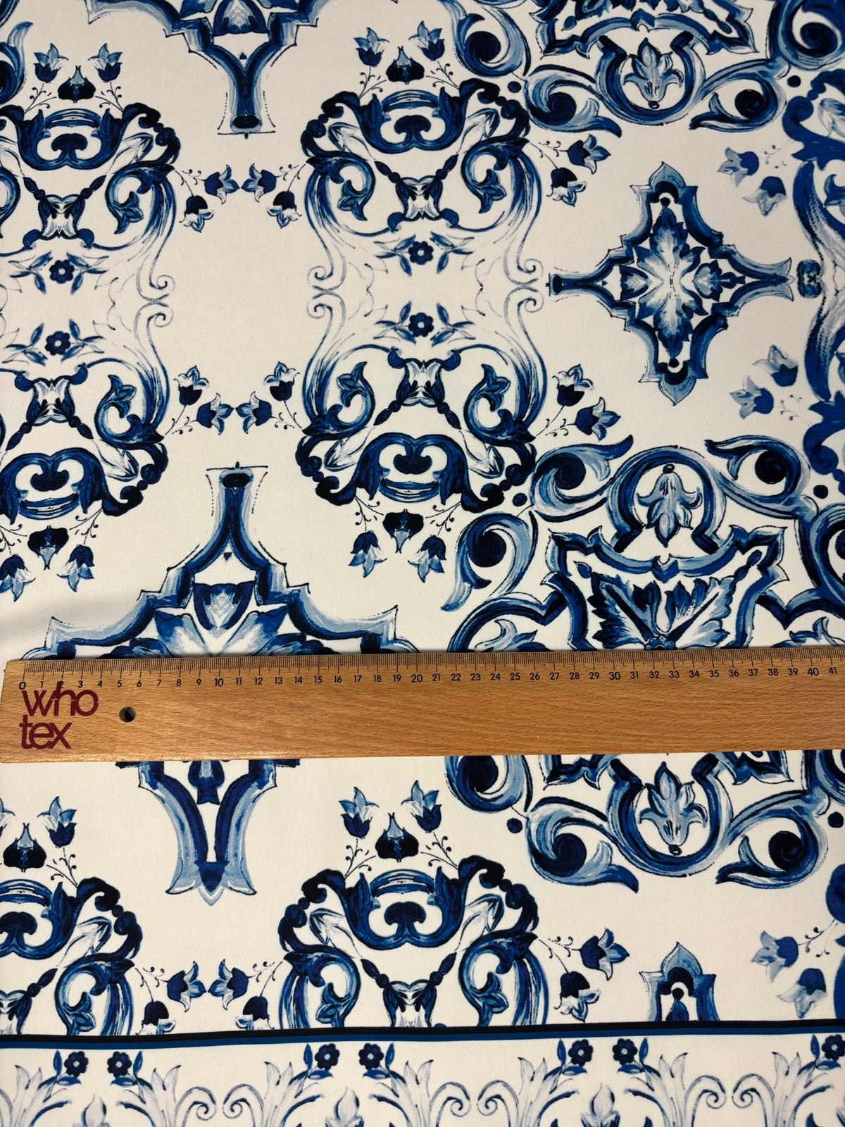 Luxury Blue & White Chiffon Satin Fabric by the Metre – Baroque Tile Print - Whotex Online Fabric Store