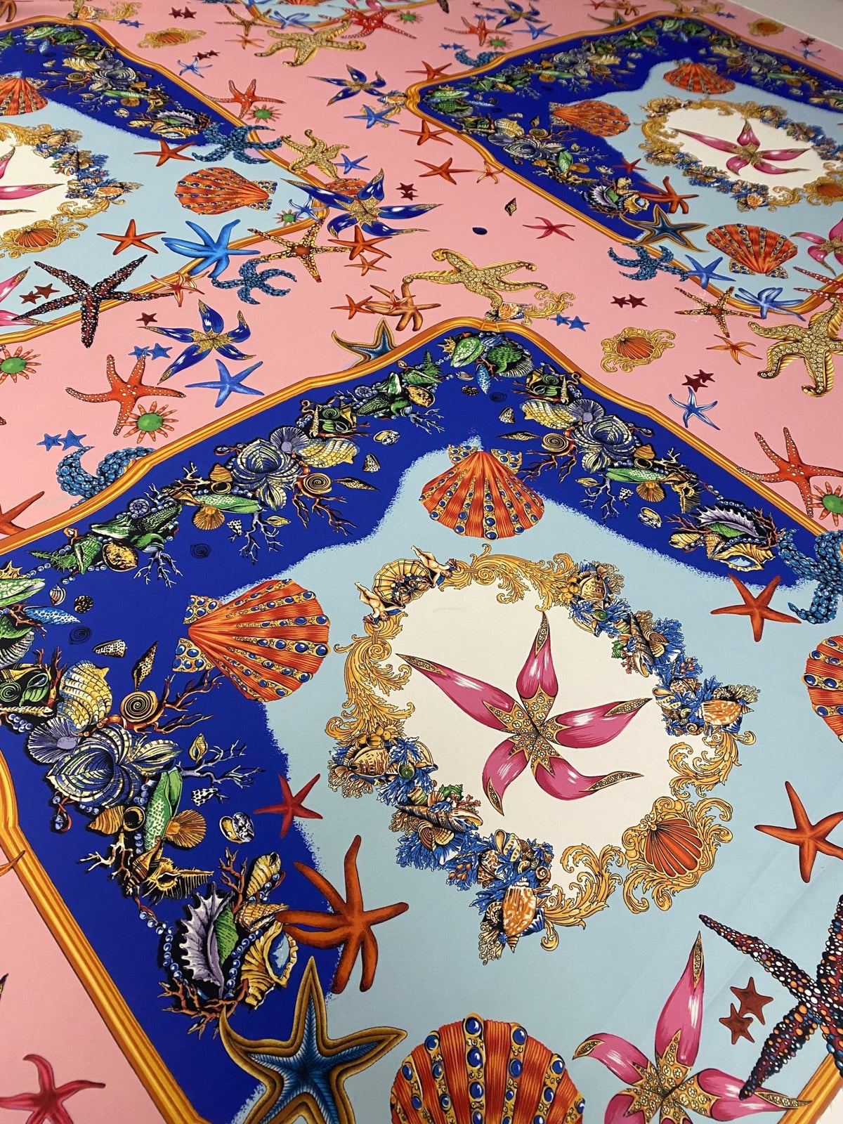 Luxury Crepe Fabric by the Metre – Starfish & Seashell Print - Whotex Online Fabric Store