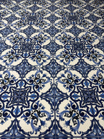 Majolica Pattern Blue White Swirl Crepe Fabric – Custom Printed Fabric, Choose Material by Metre - Whotex Fabrics London
