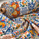 Mediterranean Tile Print Upholstery Fabric by the Metre - Whotex Fabrics London