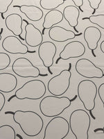 Minimalist pear print fabric with black pear outlines on a light background, 150cm wide, ideal for sewing and home decor projects
