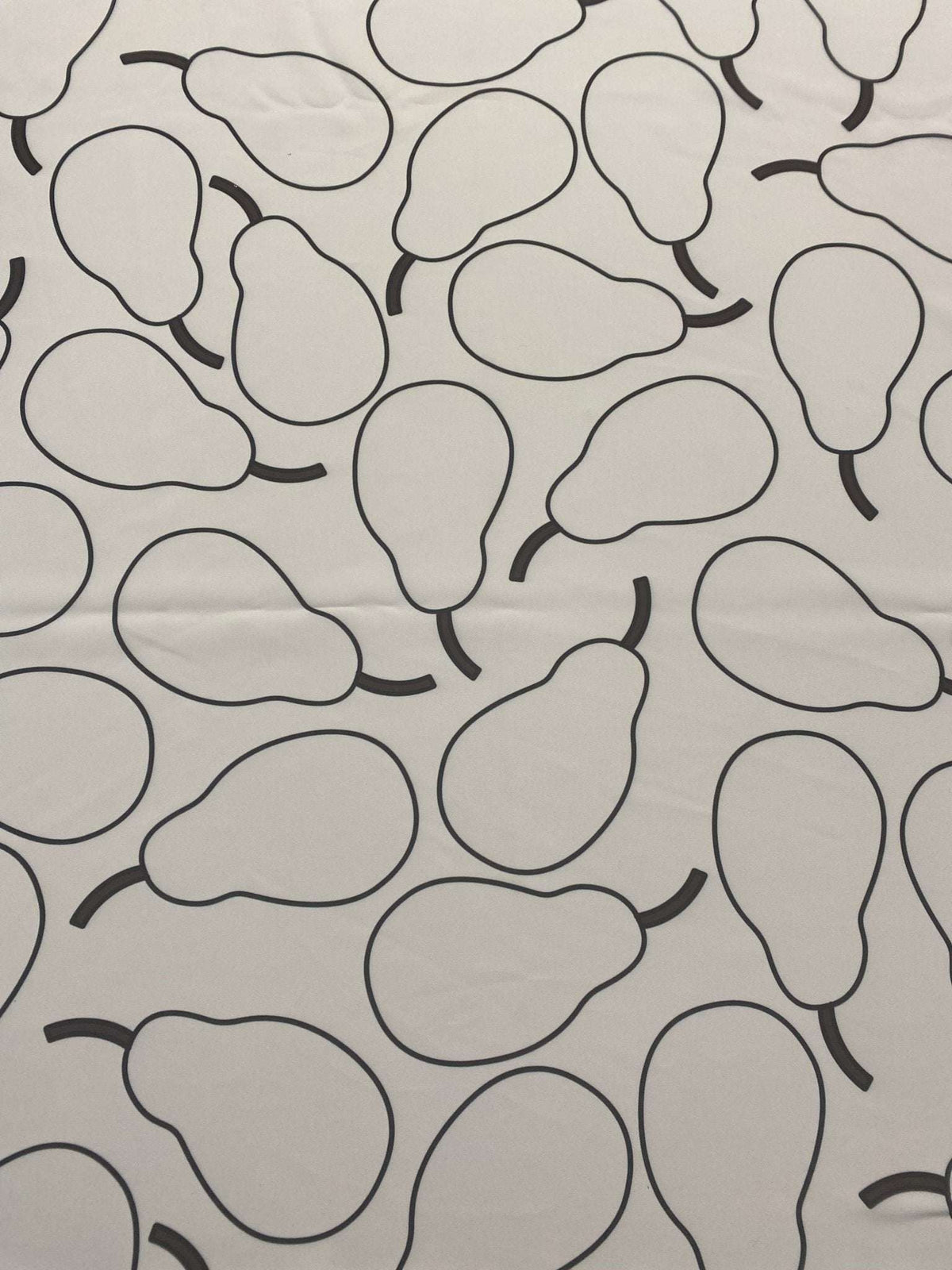Minimalist pear print fabric with black pear outlines on a light background, 150cm wide, ideal for sewing and home decor projects