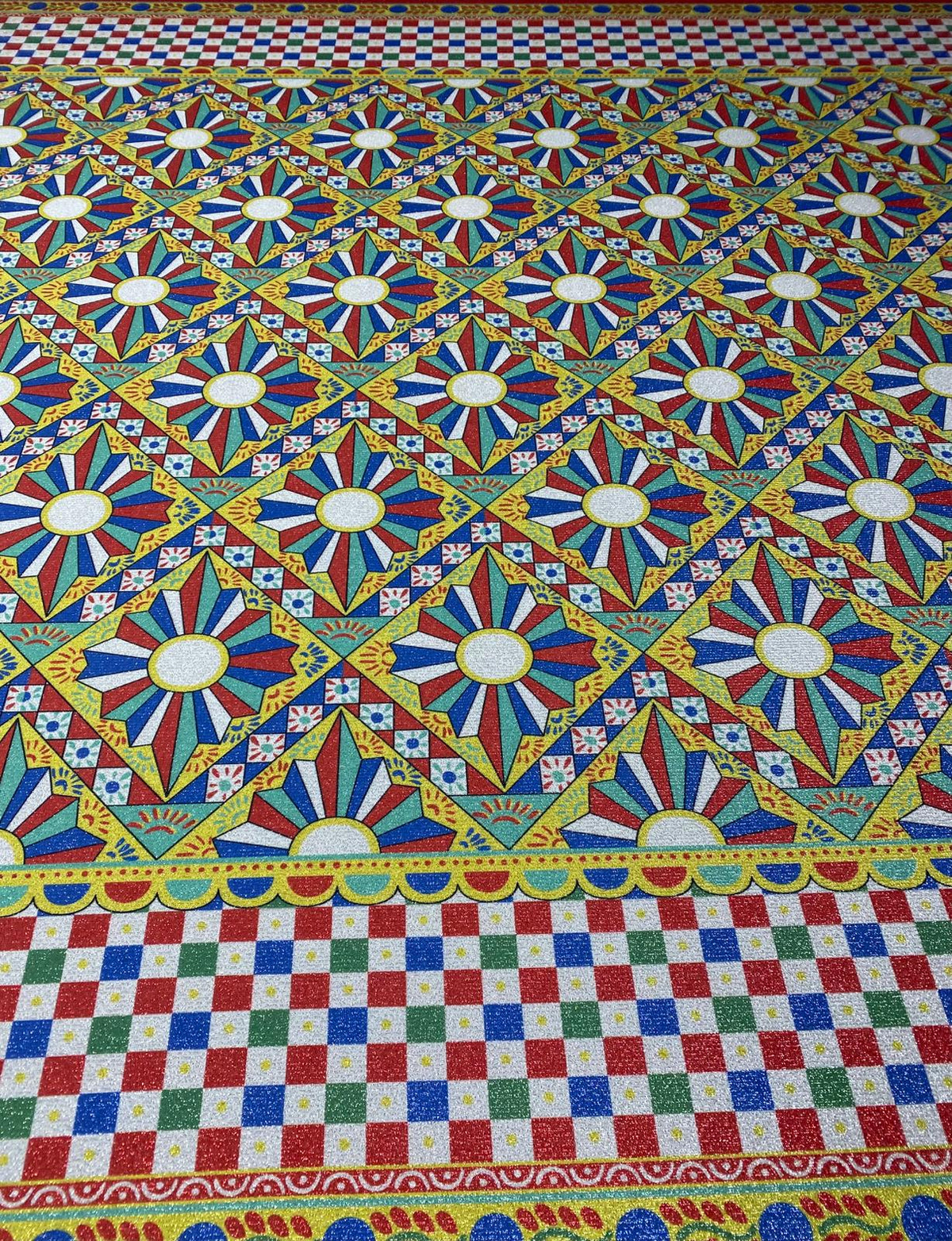 Mosaic Geometric Lurex Fabric by the Metre - Whotex Fabrics London