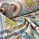 Mosaic Print Lycra Satin Fabric by the Metre - Whotex Fabrics London