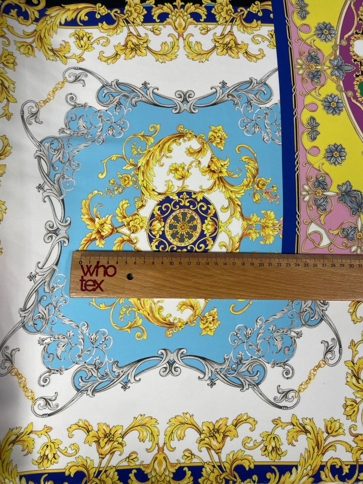 Multicolour Baroque Print Satin Fabric by the Metre - Whotex Fabrics London