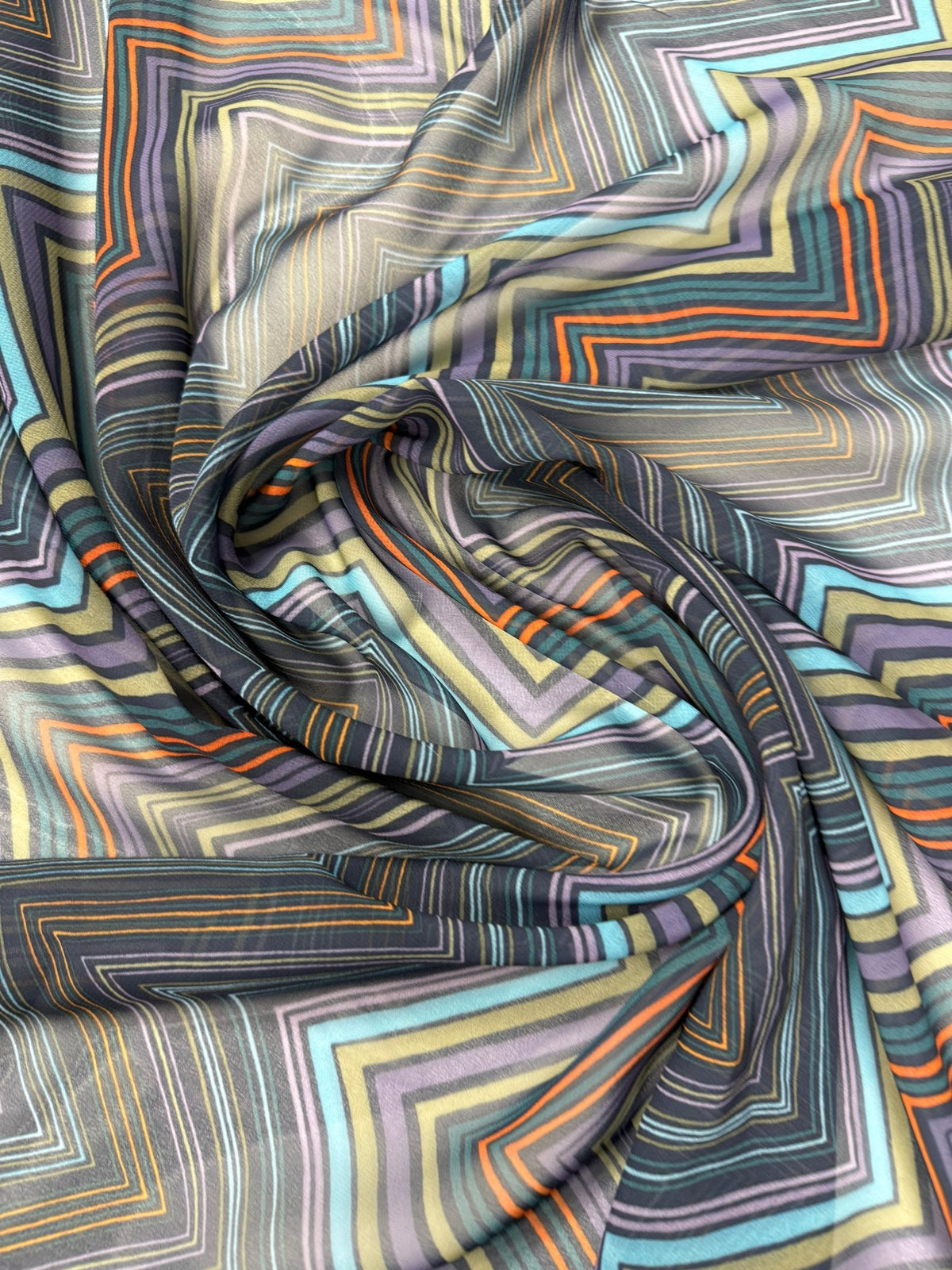 Multicolour Zigzag Print Fabric – Soft Drape Material - Whotex Fabrics London