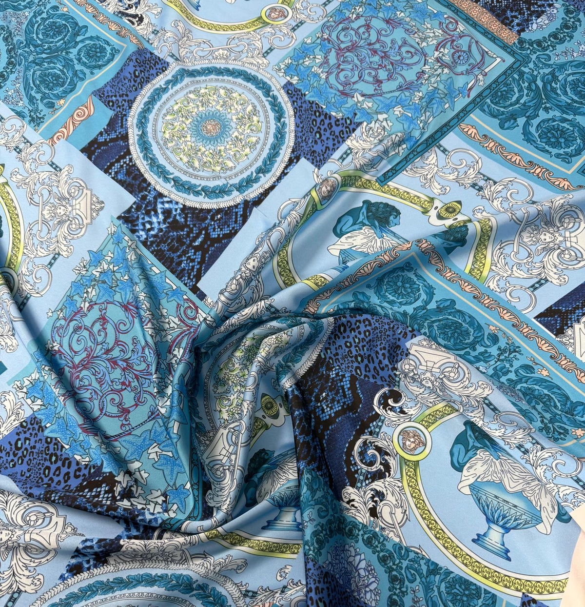 Navy Blue Baroque Pattern Fabric - Whotex Fabrics London