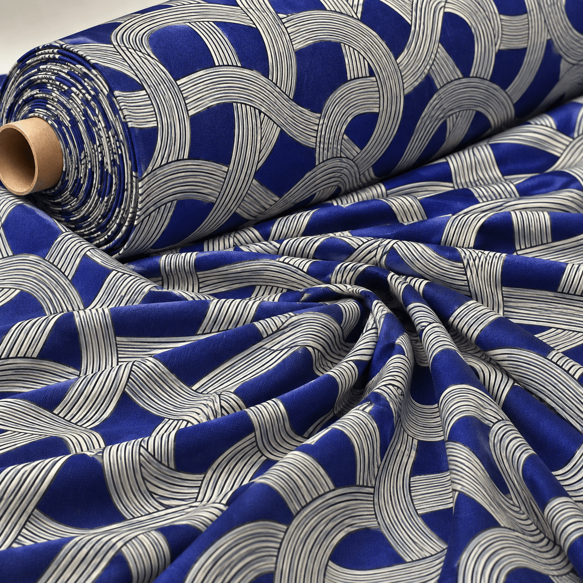 Navy Blue Geometric Pattern Fabric by the Metre - Whotex Fabrics London