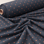 Navy Blue with Blush Pink Polka Dot Satin Fabric by the Metre - Whotex Fabrics London