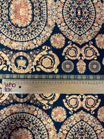 Navy Chiffon Satin Fabric by the Metre – Baroque Floral Medallion - Whotex Online Fabric Store