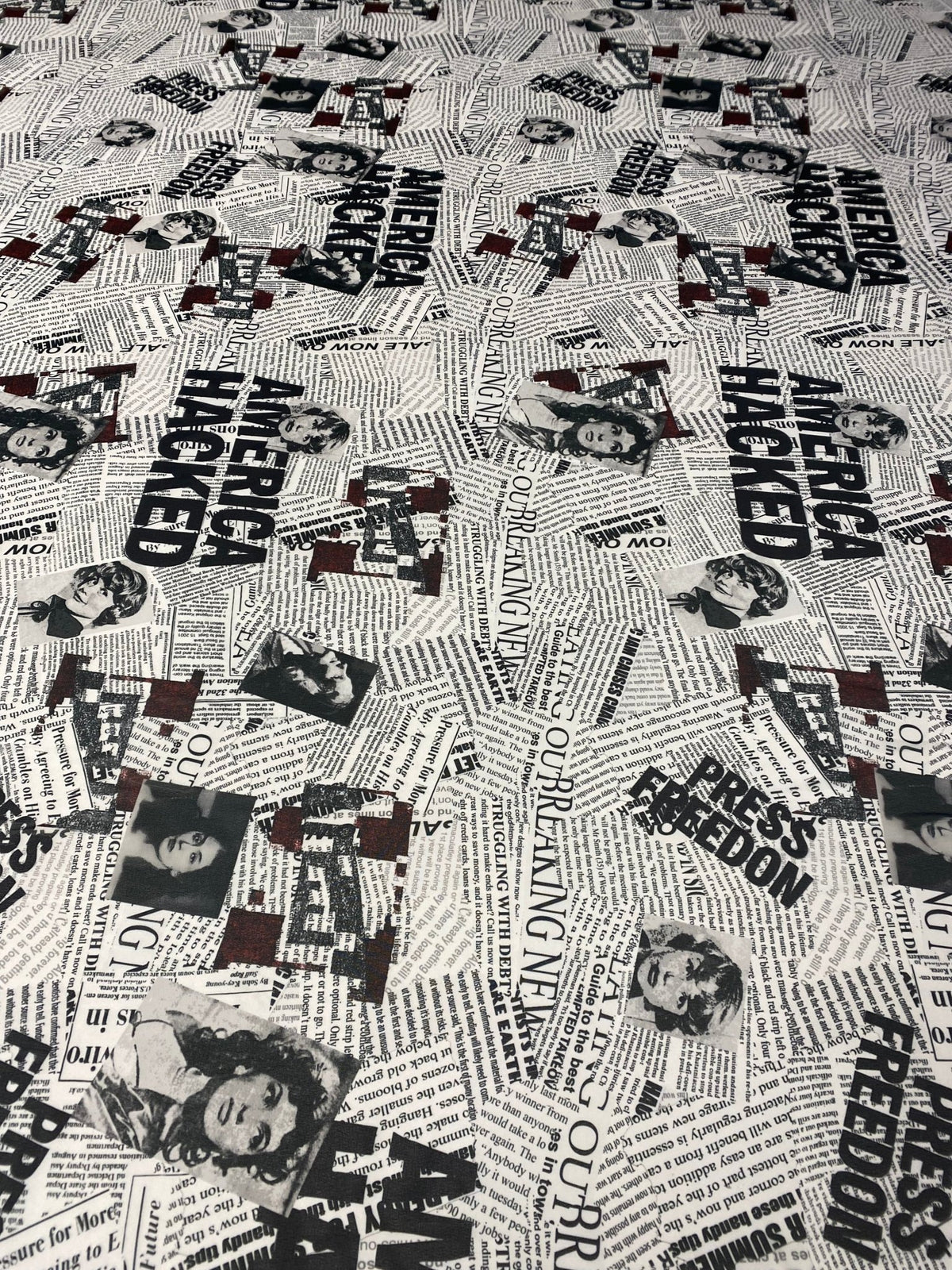 Newspaper Print Chiffon Fabric by the Metre - Whotex Fabrics London