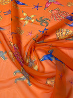 Orange Marine Print Chiffon Fabric Sold by the Metre - Whotex Fabrics London