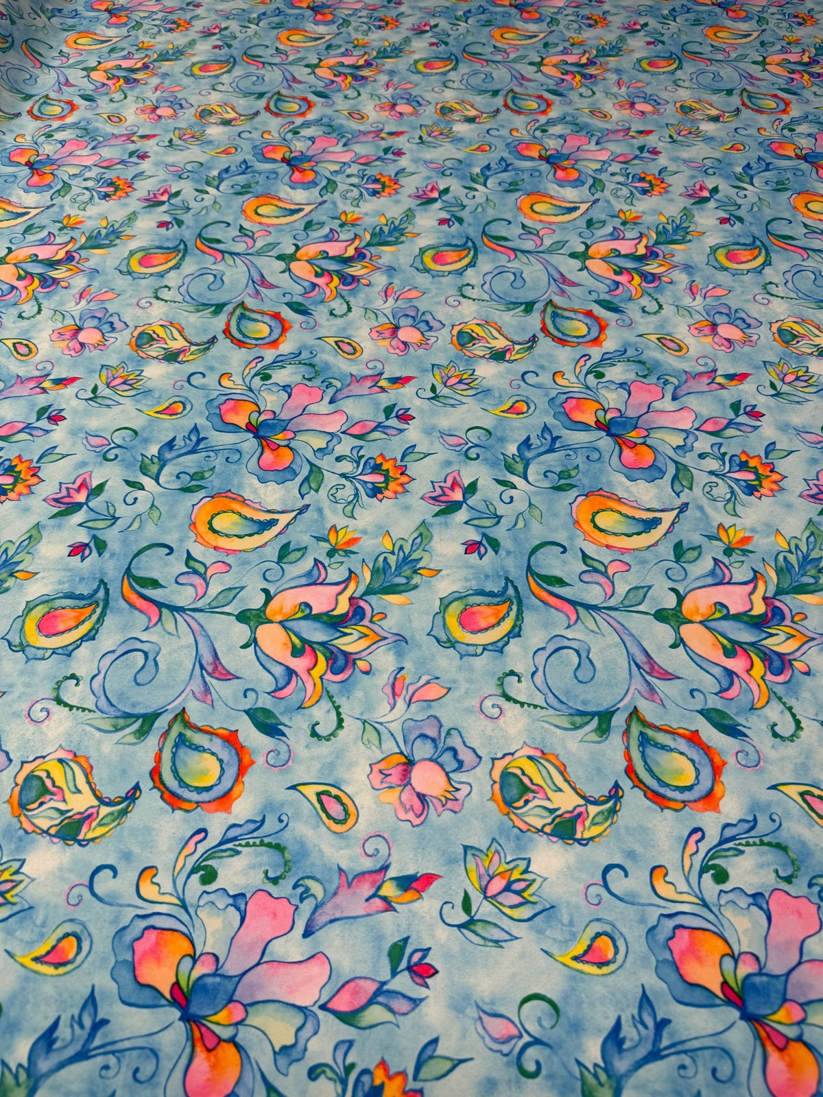 Paisley Floral Moss Crepe Fabric by the Metre - Whotex Fabrics London