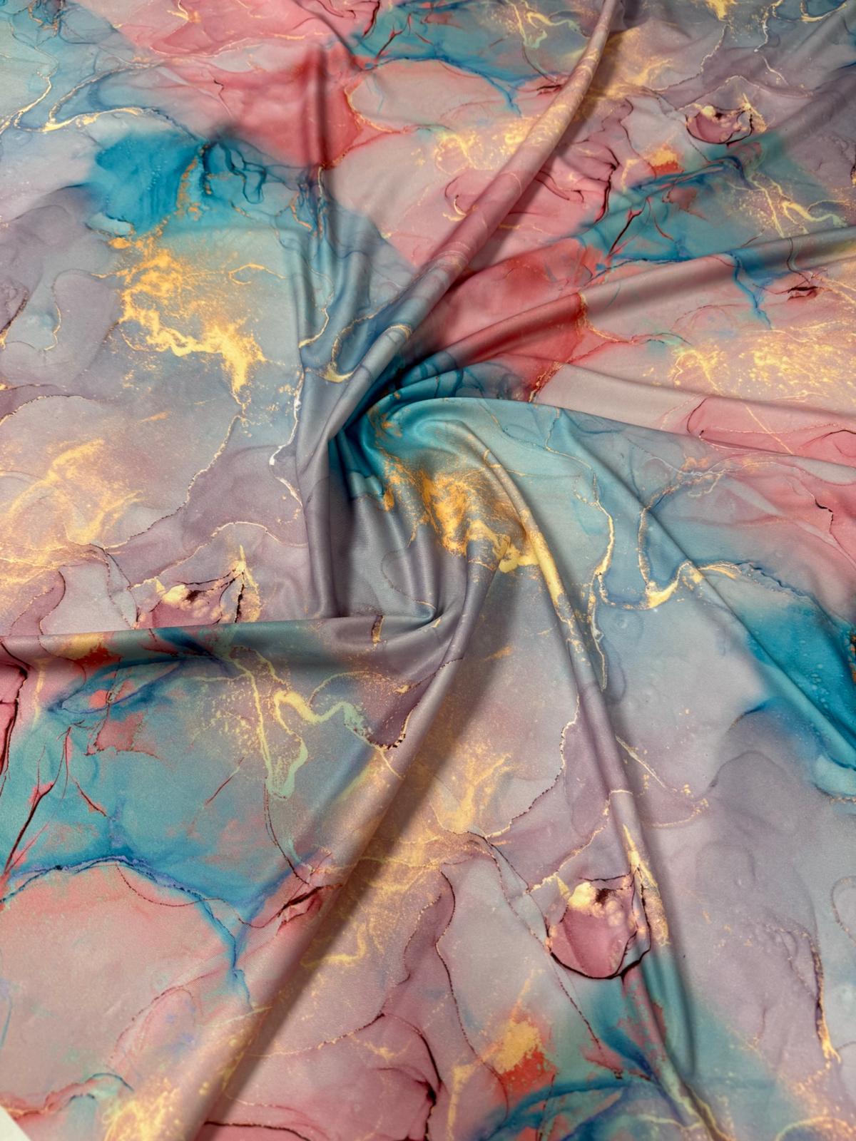 Pastel Marble Effect Fabric with Gold Veins | Fabric by Metre - Whotex Fabrics London