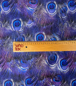 Peacock Feather Print Fabric in Blue & Purple | Fabric by Metre - Whotex Fabrics London