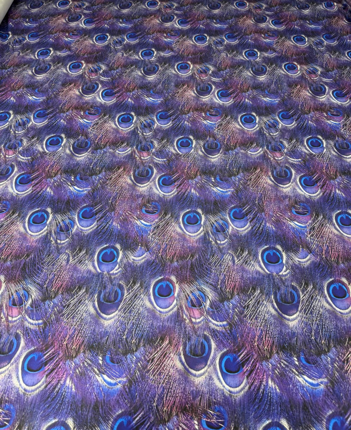 Peacock Feather Print Fabric in Blue & Purple | Fabric by Metre - Whotex Fabrics London