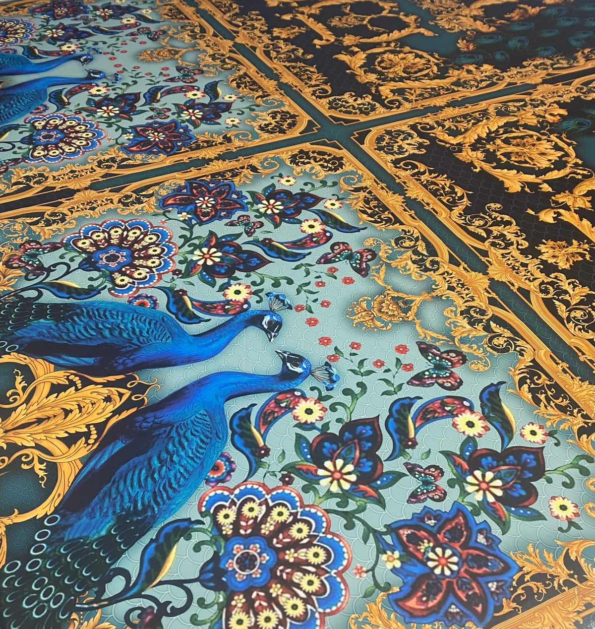 Peacock & Floral Crepe Fabric by the Metre – Baroque Style - Whotex Online Fabric Store