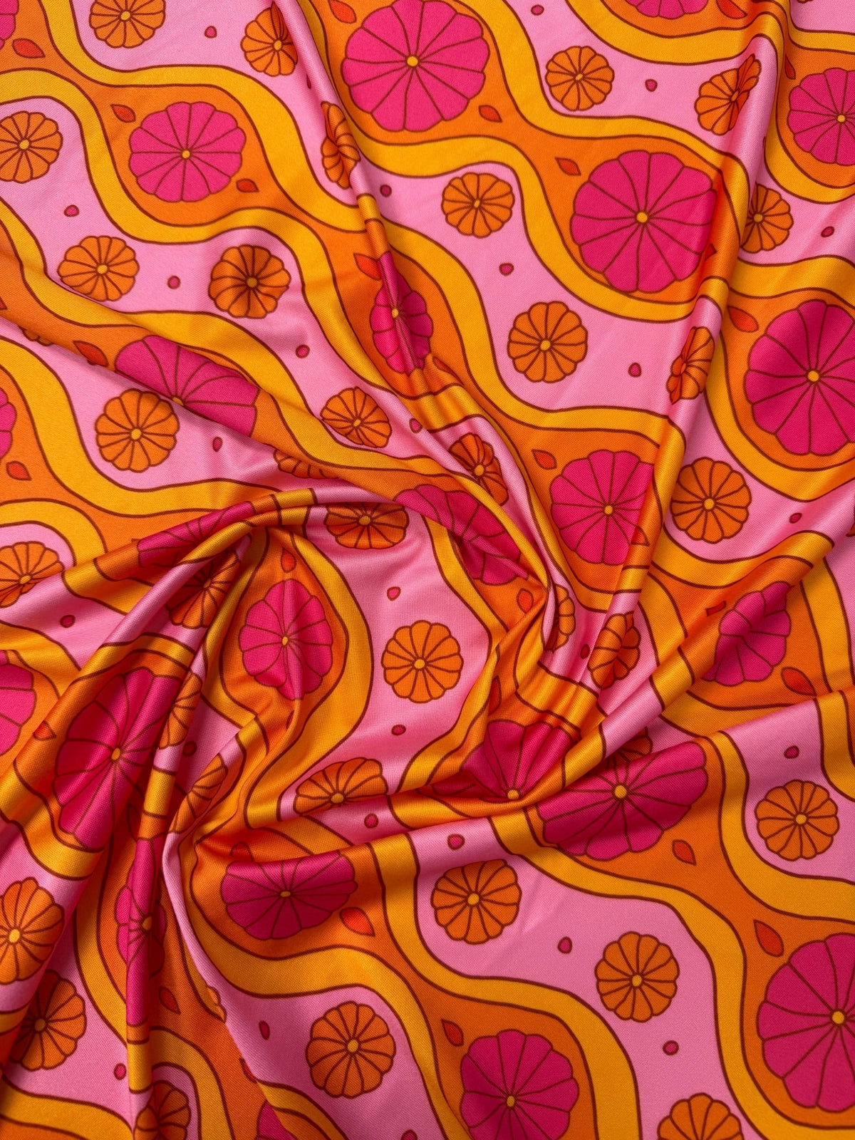 Pink Geometric Pattern Floral Fabric – Fabric by Metre, Options: Satin, Crepe, Spandex, Chiffon - Whotex Fabrics London