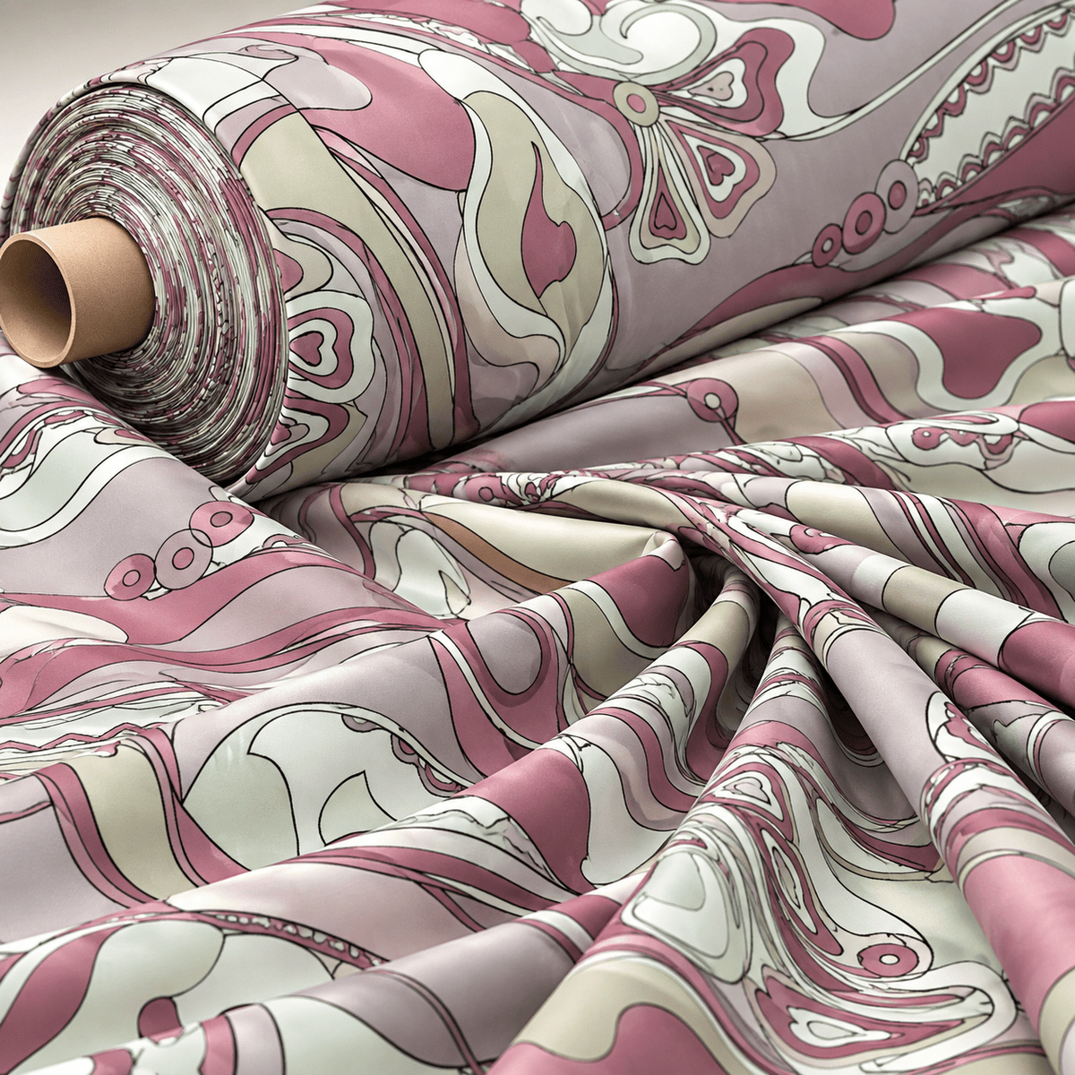 Pink Shimmer Swirl Lurex Fabric by the Metre - Whotex Fabrics London
