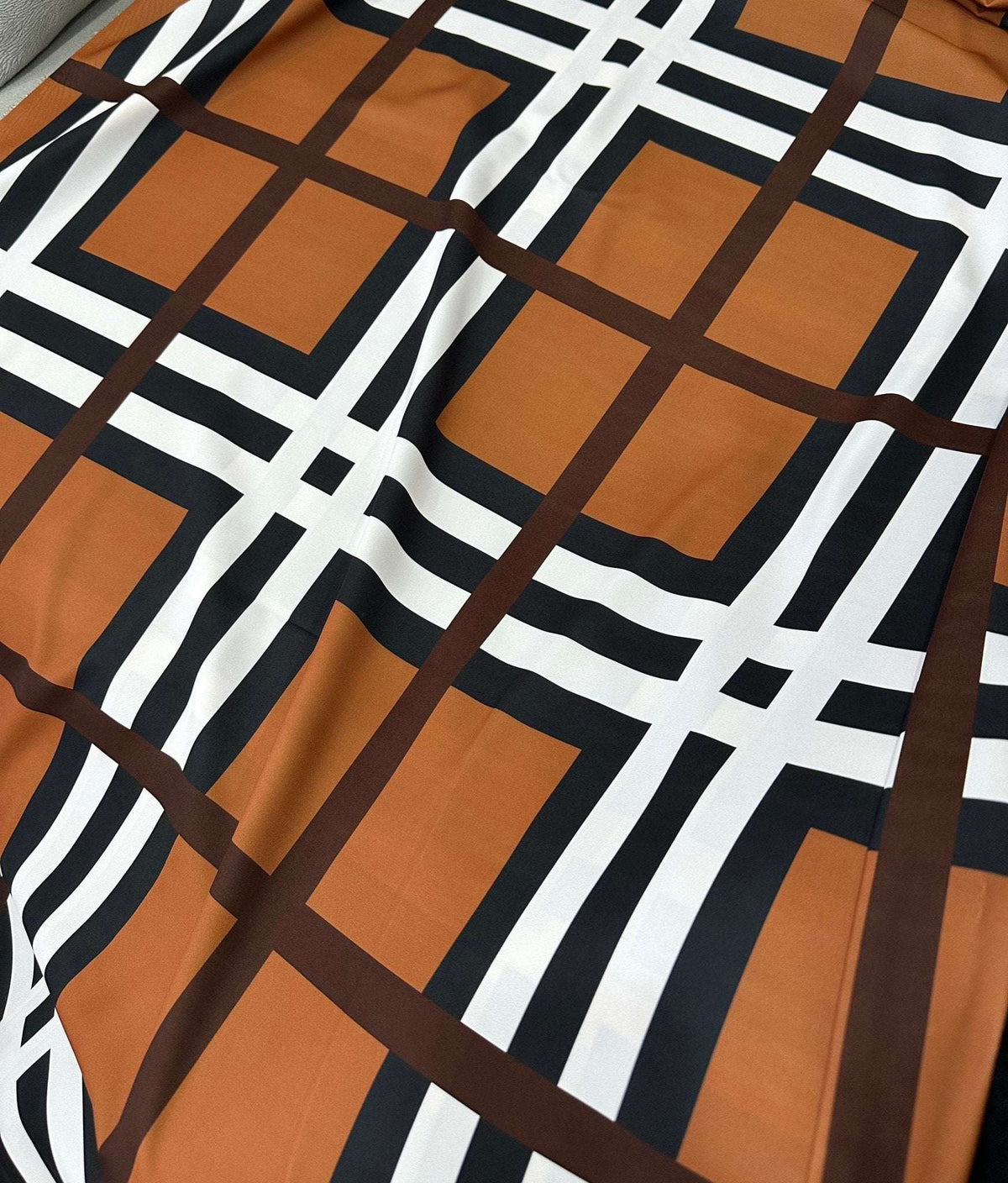 Brown and white striped plaid cotton fabric with 150cm width for sewing projects