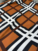 Brown and white striped plaid cotton fabric with a classic checkered pattern, 150cm wide, ideal for sewing and crafts