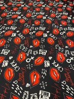 Pop Art Lips Print Fashion Fabric on Black - Whotex Fabrics London