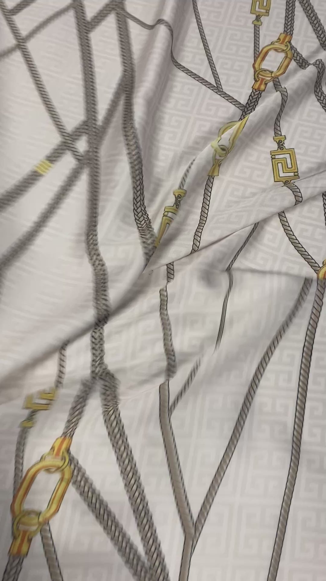 Chain Print Satin Fabric in Beige & Gold