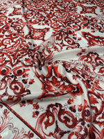 Red Baroque Sequin Fabric for Occasion Wear - Whotex Fabrics London