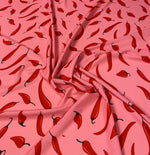 Red Chilli Pepper Print Fabric on Pink by the Metre - Whotex Fabrics London