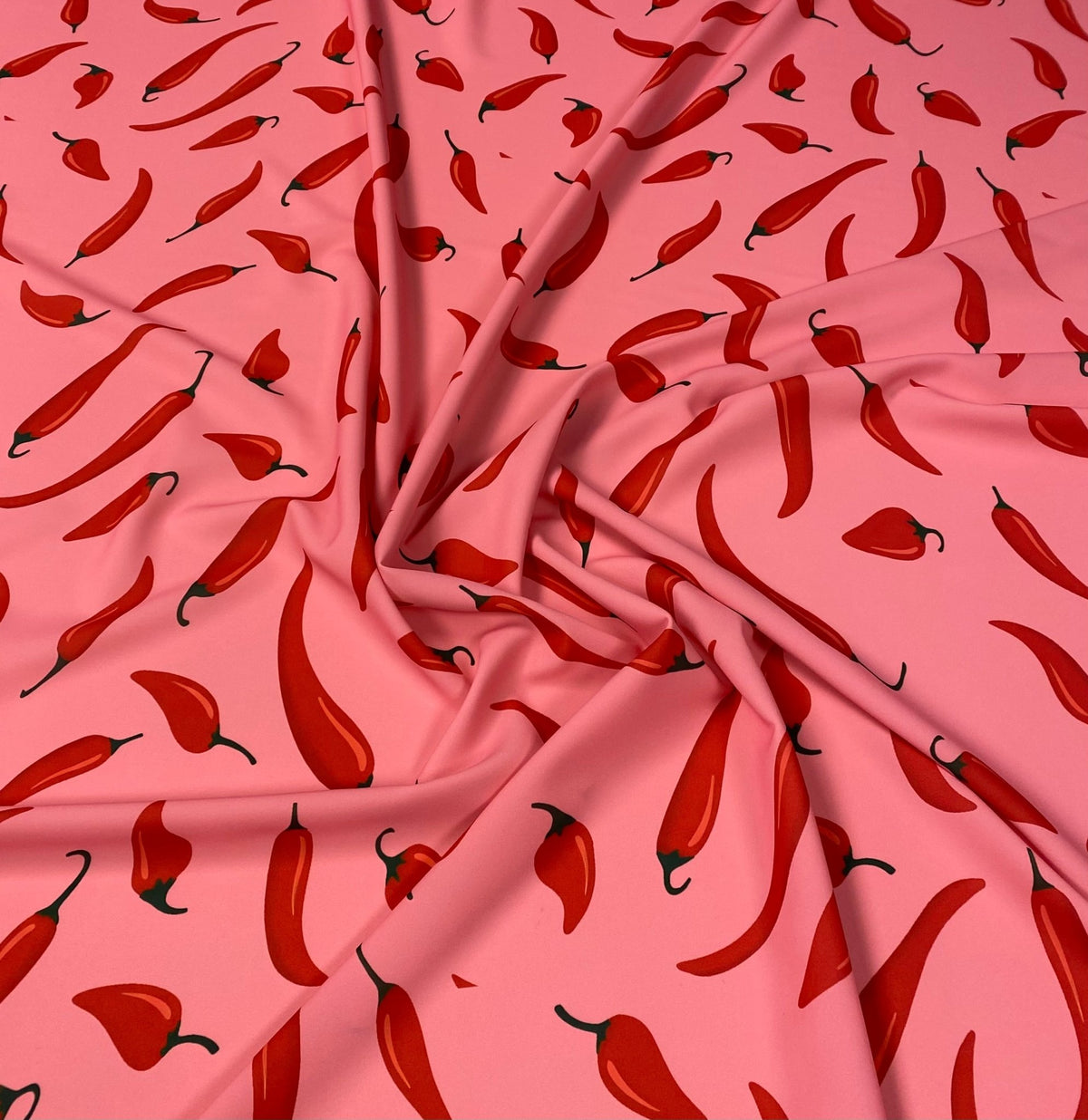 Red Chilli Pepper Print Fabric on Pink by the Metre - Whotex Fabrics London