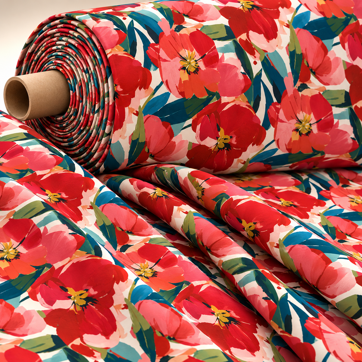 Red Floral Fabric By Metre - Whotex Fabrics London